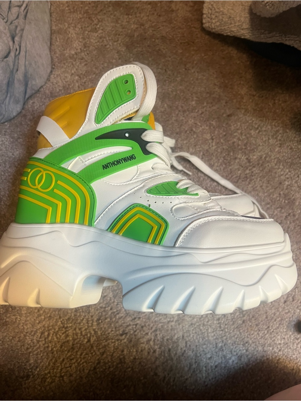 Anthony Wang 7.5 White Green Platform Sneakers for Women